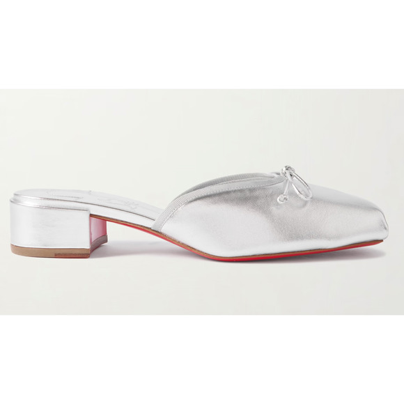 Christian Louboutin Mimiflirt 30 Silver Ballet Ballerina Slide Heel Mule 37.5 - Picture 3 of 16